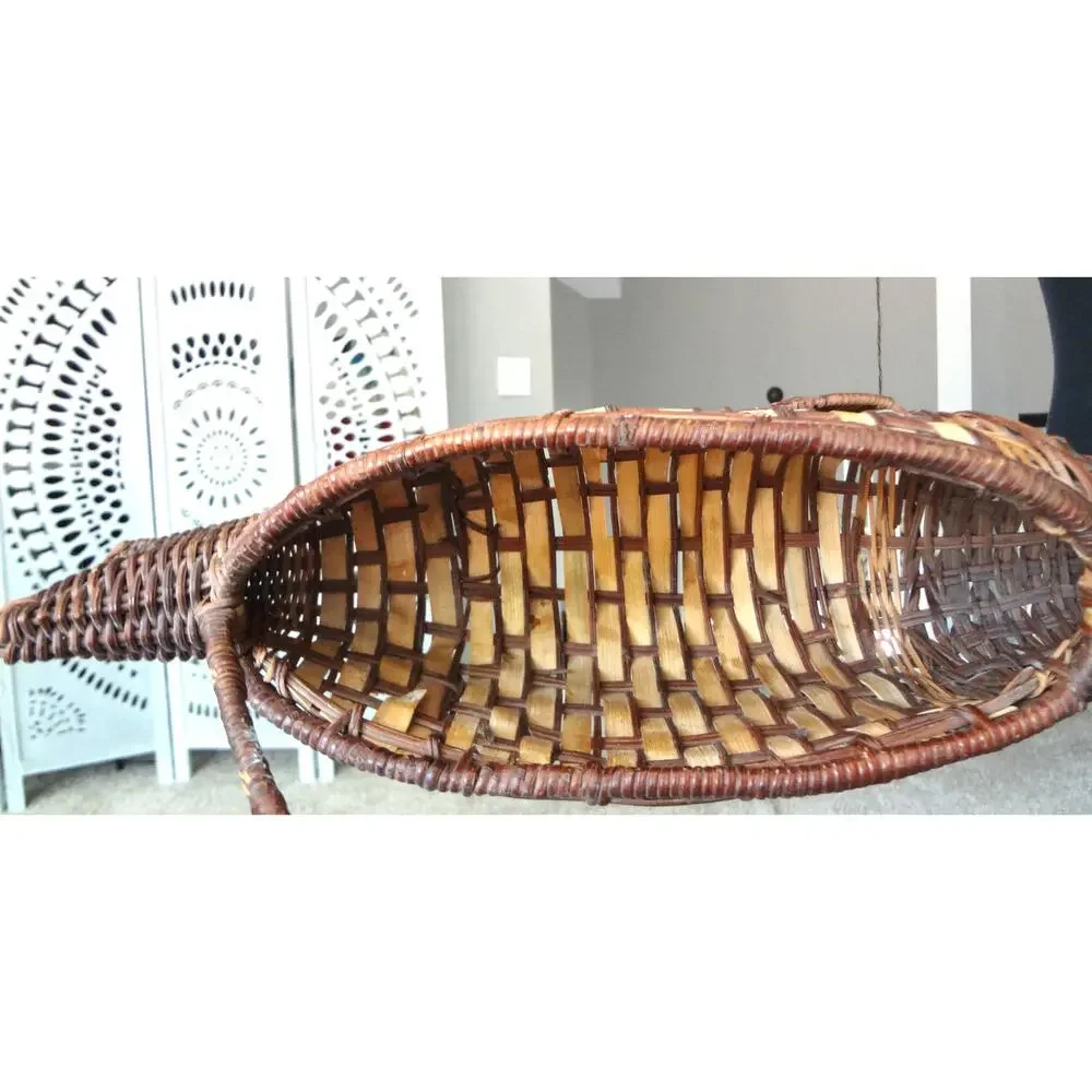 Vintage Mid Century 60s Woven Rattan Wicker FISH Basket Artisan Handcrafted Boho